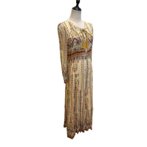 Sundance Silk Maxi Dress Sz 4 Long Sleeve Boho Festival Praire Aztec Folk West - Picture 3 of 9